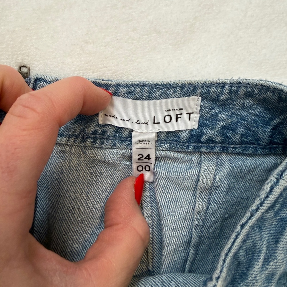 LOFT Chambray Light Blue Wrap-Style Mini Skirt - Picture 3 of 4
